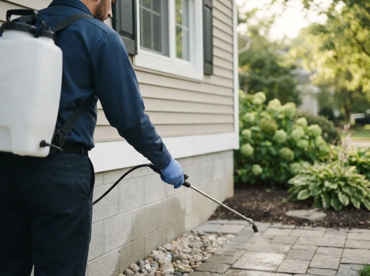 Pest control technician inspecting a home in Hammond, OR